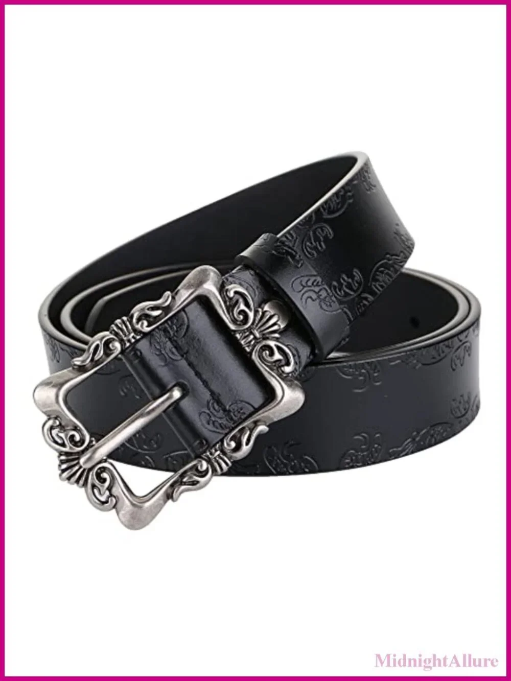 Womens Genuine Leather Belt Embossed Antique Buckle Adjustable